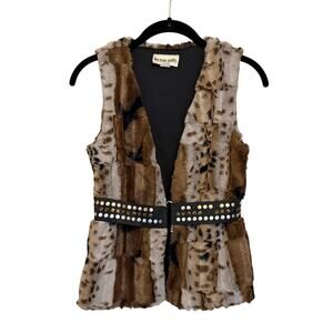 Les Tout Petits Faux Fur Vest Girls 14 Brown Leopard Belted Animal Print USA